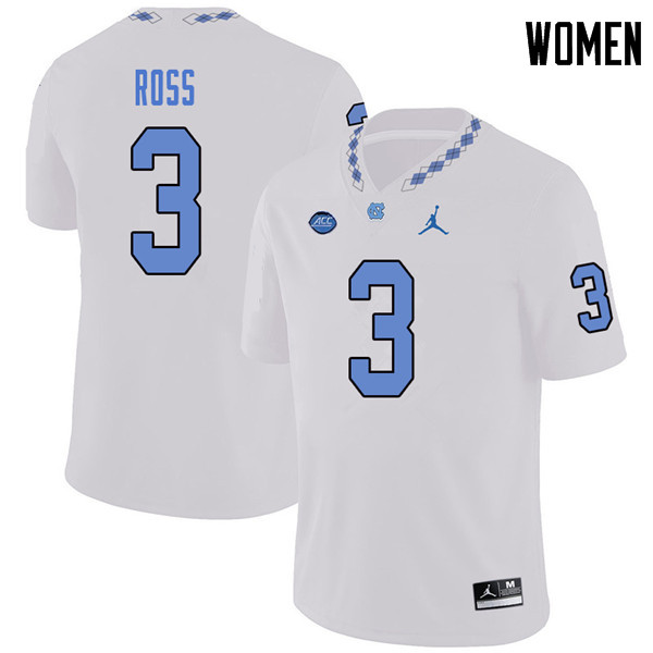 Jordan Brand Women #3 Dominique Ross North Carolina Tar Heels College Football Jerseys Sale-White